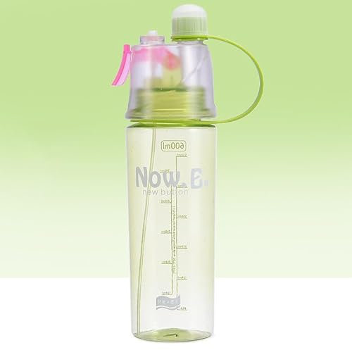 Mounteps 600ml Outdoor Sports Drinking Water Bottle PC Material Spray Mist Cooling Feature Portable Handle Design (Green, 600ml)