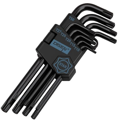 DISEN 9 Stück TORX Innensechskant Satz T10-T50 Langarm Sternschlüssel Satz Winkelschraubendreher Set Chrom Vanadium Stahl Zur reparatur Von fahrrad und möbeln
