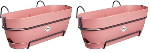 Elho Vibia Campana Balconnière Allin1 50 - Planteur pour Balcon - Ø 50.4 x H 17.7 cm - Rose/Rose Poussière (Lot de 2)