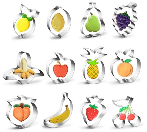 KASESSS 12 Piece Emporte Piece Patisserie, Emporte Piece Biscuit Forme des Fruits, Emporte-Pièces Acier Inoxydable, Moule Biscuit, Emporte Piece Tartelette pour Décoration de Fondant Desserts Cookie