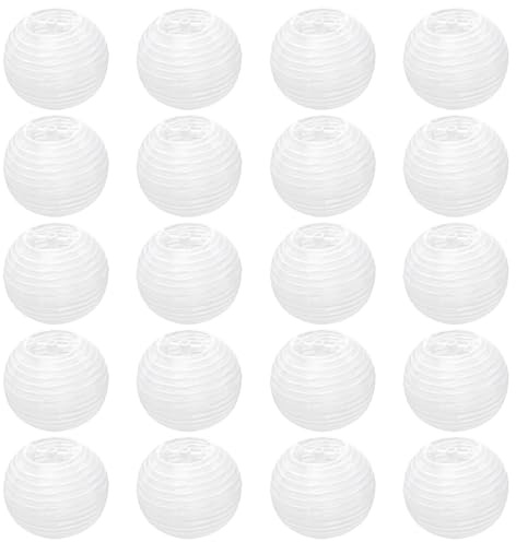 20 Stück Papier Laternen Mini Lampions Weiß Rund 7,5cm Papierlampion Klein | Nylongewebe, Klein Lampenschirm Papierlaternen Weiß Stofflaterne für Hochzeit Deko Geburtstag Party Garten