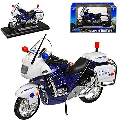 Welly B*M*W R1100 RT Paramedics Saint Barnabas Blau Weiss 1995-2001 1/18 Modell Motorrad mit individiuellem Wunschkennzeichen