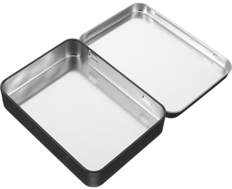 Didiseaon Rectangular Tinplate Storage Box Lid Small Black Hinged Tin Case for Outdoor Match Rope and Jewelry Storage