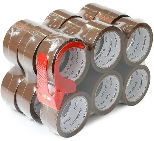 CHUANGSEED Lot de 18 rouleaux Ruban adhésif marron pour l'emballage de cartons, Ruban d'emballage brun 48mmX66m,la réparation de conduites d’eau, le ruban ménager demenagement,brown packing tape