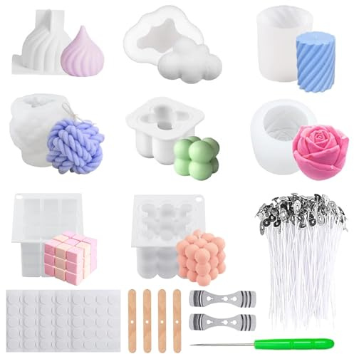 Kerzenformen zum Gießen,8 Stück Kerzen Selber Machen Set,Silikonform Kerze,Kerzenform Bubble Kerzen Kit,Silikonformen Gießformen,für DIY Aromatherapie Herstellung Supplies