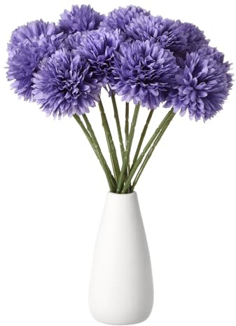 QUARKZMAN 12 Unidades De Flores Artificiales De Crisantemo En Bola Morado | Crisantemos Falsos, Ramo De Flores De Seda, Flor Falsa De Crisantemo, Para Decoración De Hogar Jardín Bodas Y Fiestas