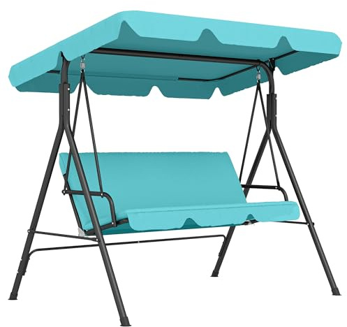 Outsunny 3 Seater Swing Chair with Adjustable Canopy, Garden Swing Seat with Steel Frame, Padded Seat, Blue