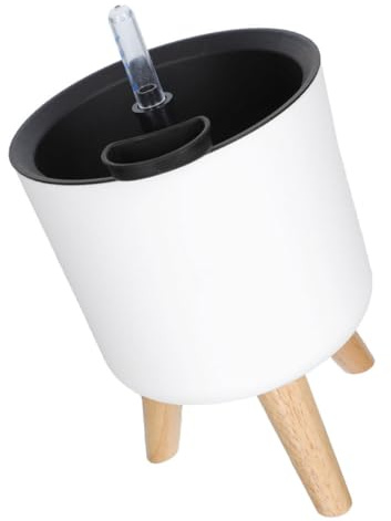 Veemoon Self Watering Planter with Automatic Water Absorption and Water Level Indicator, White Plastic and Wood Flower Pot for Plants, Space-saving Design Suitable for Bar and Hotel Use