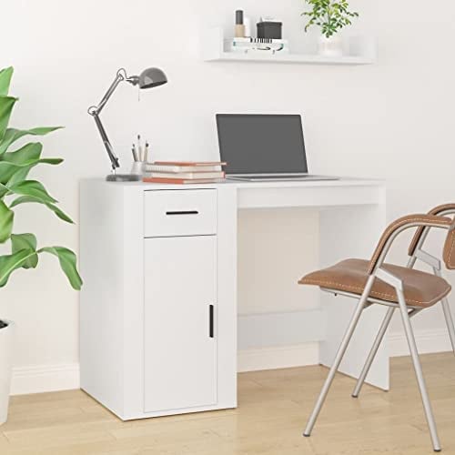HFXHIJXQ Scrivania bianca 100 x 49 x 75 cm Materiale Legno Design Moderno con Cassetto e Armadio per Ufficio Home Office Studio Gaming Setup Piccolo Tavolo per computer