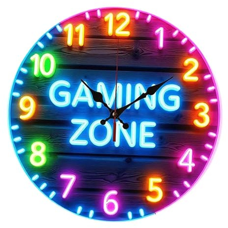 HouseVibe Gaming Wall Clock - 12 Inch Round Modern Gamer Decor for Game Room & Man Cave - Unique Gift- Diameter 25CM