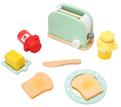 Aramox Toaster Toy Set for Kids with Hand Eye Coordination Interactive Wooden Bread Maker Parent Child Interaction for Pretend Play