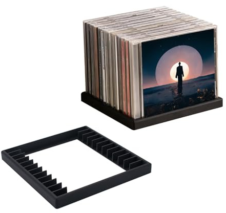 MiDube 2 contenitori per CD per 24 CD, piccolo organizer per CD in plastica, supporto multimediale per soggiorno, ufficio, camera da letto, nero