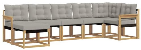 vidaXL Outdoor-Sofagarnitur mit Kissen 7 pcs Weiß und Hellgrau, Moderne Loungemöbel für draußen, wetterfestes Sofa, Bequeme Sitzgelegenheit, minimalistisches Gartenmöbel