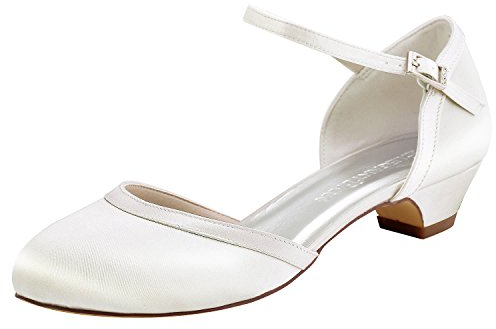 Elegantpark HC1621 Chaussures Mariée Femmes Escarpins Petit Talon Bride Cheville Bout Fermé Soirée Chaussures de Mariage Ivoire EU 38