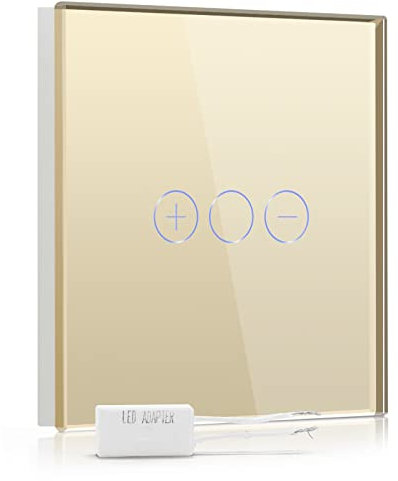 BSEED Dimmer Switch 1 Gang 1 Way Glass Touch Light Switches Led Compatible Dimmer Switch Gold (Required Led Adapter)