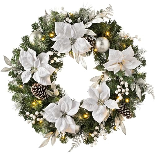 WeRChristmas Luxury Pre-Lit Decorated Wreath with 50 LED Lights