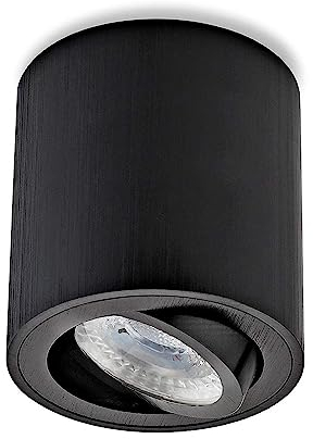 Sweet Led Aufbaustrahler GU10 dimmbar aus Aluminium - Deckenspots 7W 3000K Strahler warmweiß 230V - Aufbauspot in Rund - Deckenleuchte schwarz gebürstet – Aufputz Spot schwenkbar