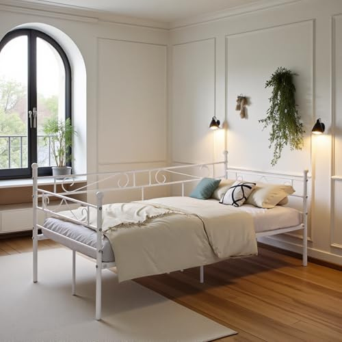 IPOTIUS Single Daybed Sofabed Metal Bed Frame Bedstead for Living Room Bedroom Children Room Guest Room,Fits for 3ft 90x190cm Mattress,Beige