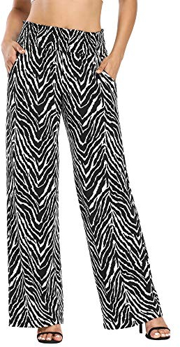 Urban Coco Palazzo-Hose im Boho-Stil für Damen, weites Bein, Strandhose, hoher Taillenbund, Loungehose mit Taschen, #11, Groß