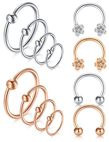 Rajnard Bijoux de Piercing Ensemble de 12 Pièces Acier Chirurgical 18G Rose Gold