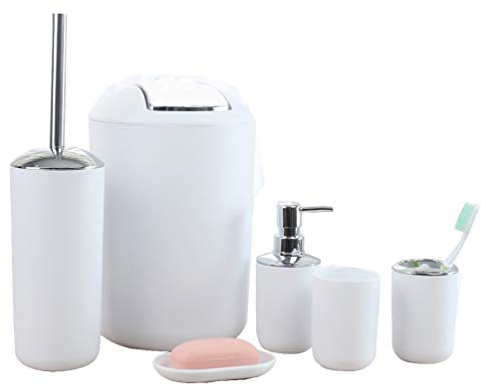 LucaSng 6-teiliges Badezimmer Set, Bad Zubehörset Umweltfreundliches Toilettenzubehörset mit Lotionspender, Zahnputzbecher, Mülleimer, Zahnbürstenhalter, Toilettenbürste und Seifenschale