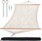 SUNCREAT Hammocks Traditional Rope Double Hammock with Hardwood Spreader Bar and Carrying Bag, 450 lbs Capacity, Natural