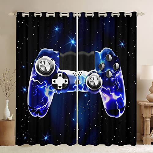 Tbrand Galaxy Gamepad Fenstervorhang Dunkelblaues Gamepad Vorhänge für Kinder Jungen Mädchen Videospiel Gamepad Blickdichte Vorhänge Game Controller Raumdekoration, 245x140cm, 2 Panels