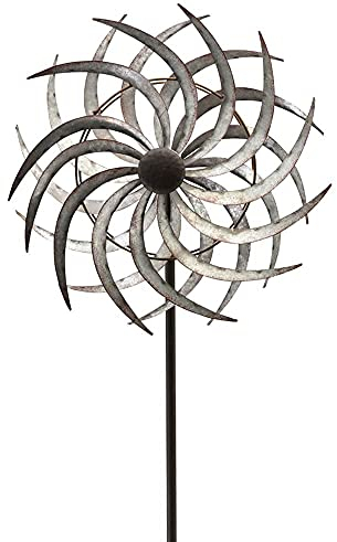 matches21 Windrad Windmühle Windspiel Blüte Gartendeko Metall geschraubt gegenläufig Silber 1 STK 38,5x17,5x150 cm