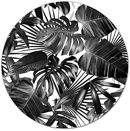 Coloray Planche À Découper Induction Cuisson ⌀ 40 cm Verre Trempé Rond Protection Plaque Tapis de Découpe - Feuille tropicale noir et blanc Tissu noir