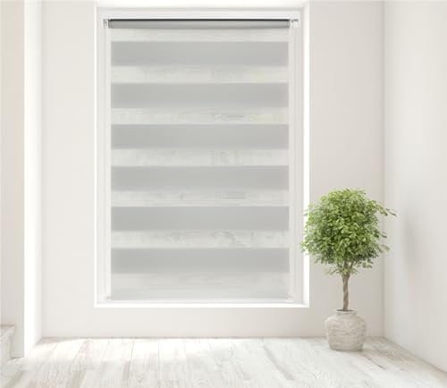 Caecus Light Grey Day and Night Zebra Roller Blind Dual Layer Fabric Aluminium Rail Easy Fit Home Office Bedroom Kids Room Easy Fit 110cm Width x 160cm Drop