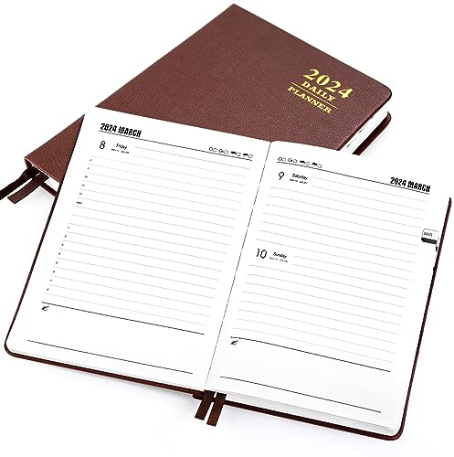 Terminplaner 2025, Kesote Buchkalender A5 Wochenplaner Leder Kalender Terminkalender Hardcover Wochenkalender Braun, 1 Tag 1 Seite