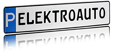 Individuelles Parkplatzschild 520x110mm mit P-Symbol aus Aluminium Wunschkennzeichen mit eigenem Text Wunschname für Parkplatz Schild (13 P - Elektroauto)