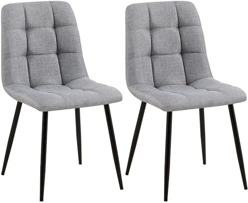 CLP 2er Set Esszimmerstuhl Tilde, Küchenstühle gepolstert mit gestepptem Bezug, Polsterstühle mit Metallgestell, bis 150 kg belastbar, Farbe:grau, Material:Stoff