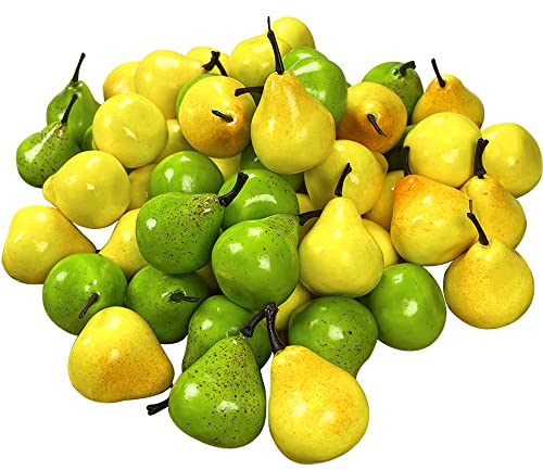 Laiiqi 30pcs Gefälschte Birne Dekoration, Mini Künstliche Gelbe Birnen Lebensechte Grüne Birnen Gefälschte Früchte Modell Simulation Birnen für Dekoration Küche Ornament Fotografie Requisiten