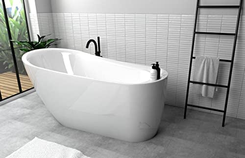 ECOLAM® exklusive freistehende Badewanne Standbadewanne moderne Wanne freistehend Elke 160x80 cm mit Ablage Luxus glamour + Ablaufgarnitur Design Acryl weiß