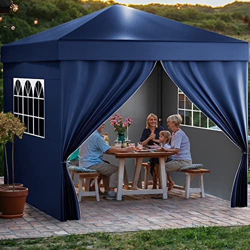 YITAHOME 3x3Meter Outdoor Pop Up Gazebo with Sides and Windows, Waterproof Folding Garden Canopy All Seasons Camping Gazebo Anti-UV with Adjustable Height Stakes Rope Carry & Weight Bag