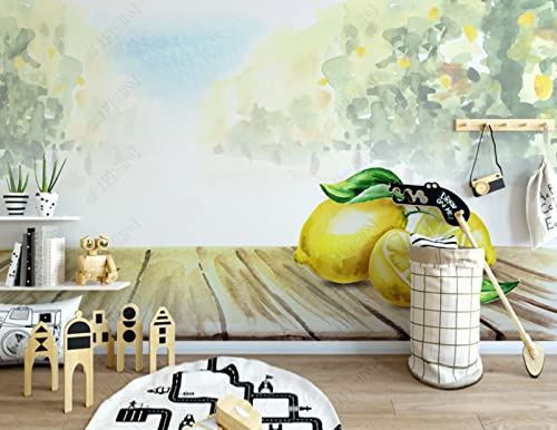 Fototapete 3D Effek 3D Tapete Tropische Pflanzenblätter Zitrone Vliestapete 3D Tapeten Wandbilder Wohnzimmer Wanddeko 200(W) X140(H) Cm