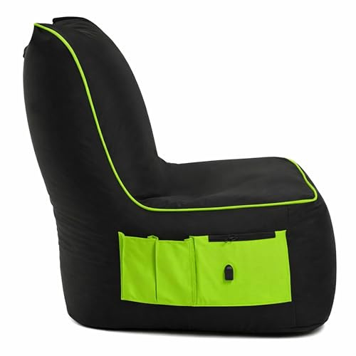 BuBiBag Gaming Sitzsack zum Zocken mit Anschluss zum Laden & Taschen, Halterung, Game Sessel für Kinder und Erwachsene, Beanbag Indoor und Outdoor - Dreambag (Lime)