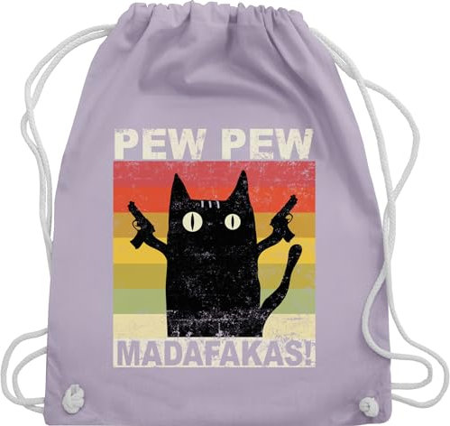 Turnbeutel Rucksack - Sprüche Statement - Pew Pew Madafakas - Unisize - Pastell Lila - mit aufschrift cat beutel statements cats stoffrucksack sprüchen katze bag katzen stoffbeutel katzen-