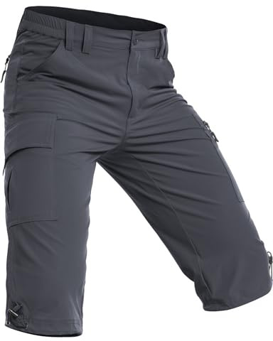 Wespornow 3/4 Kurze-Hosen-Herren Bermuda-Cargo-Outdoor-Shorts Wasserdicht Cargohose Wanderhose Stretch Trekkinghose Sporthose Fahrradhose Lang MTB Sommer für Männer (Grau, M)