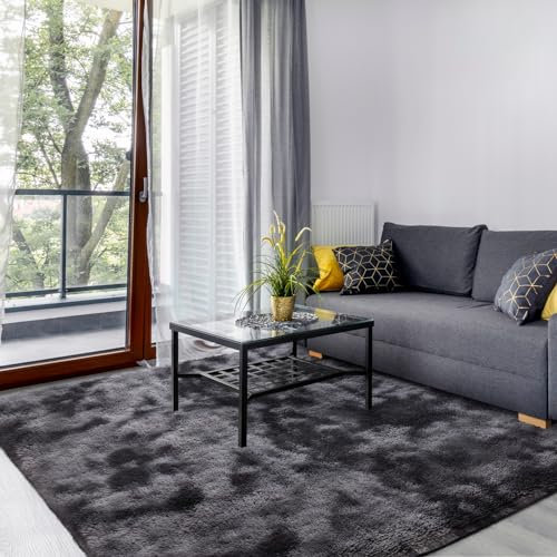 SOANNY Hochflor Teppich, Waschbar Anti-Rutsch, Flauschige Moderne Shaggy Teppich für Schlafzimmer & Kinderzimmer, Extra Groß, Bettvorleger Matte, 240x300 cm, Dunkelgrau