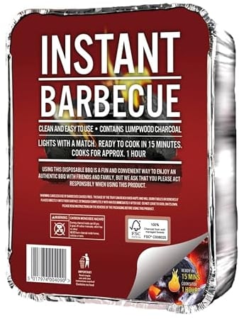 Topline Disposable Portable Charcoal BBQ Grill Tray - Instant Light, Ideal for Outdoor Cooking, Picnics, Camping, Fishing or Garden Parties