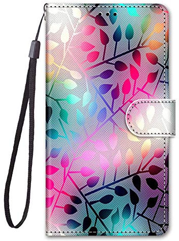 Wuhaizher OPPO A94 5G Case Flip Shockproof Leather Folio Book Wallet Case with Card Holder Stand Silicone Bumper Protector Cover for OPPO A94 5G Phone Case for Girls Kids, Leaves
