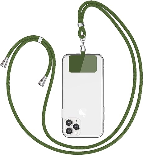 Universal adatta a tutti gli smartphone, catenina da mettere al collo, supporto con cavo, catena per smartphone da portare in giro, cordoncino per telefono combinabile con ogni custodia-Verde scuro