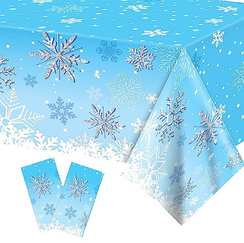 2 Stück Blaue Schneeflocken Party Tischdecke, Weihnachten Schneeflocken Einweg Tischdecke, 130 x 220cm Rechteck Tischdecke für Weihnachten Party Dekoration, Winterurlaub Home Party Dekorationen