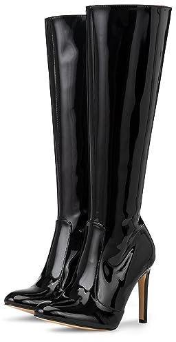 Michael Soul Stivali Donna Stiletto I Donna & Uomo Stivali I Elegante Tacco Alto Stivali In Ecopelle Con Finitura Laccata I Comodi E Senza Tempo I 10cm Tacco EUR 36 - EUR 46 I Nero, Nero , 43 EU