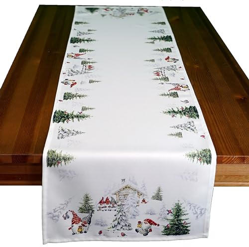 Raebel Tischwäsche Serie WICHTEL IM Schnee, Mehrfarbig, Größe:Tischläufer 40 x 140 cm