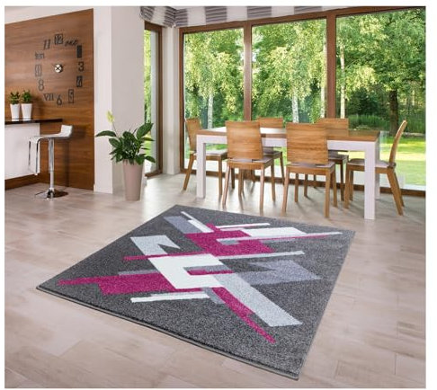 MDEKOR Teppich für Wohnzimmer Schlazimmer Esszimmer 140x190 Grau Pink ÖKO-TEX Kurzflor Wohnzimmerteppich