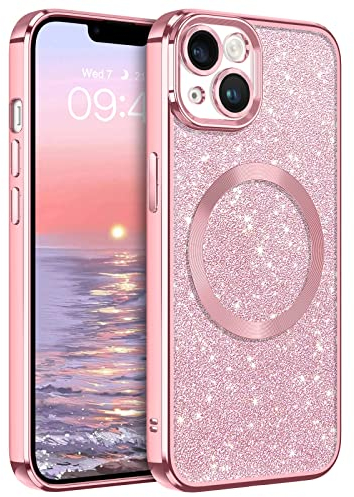 VENINGO iPhone 13 Hülle kompatibel mit MagSafe, Glitzer hülle, Magnetische Handyhülle iPhone 13, stoßfeste Kratzfest Ultradünn Anti-Fingerabdruck, Glitzer Hülle iPhone 13 6,1 Zoll, Rosa