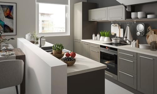Feldmann Preiswert Wohnen Küchenzeile 'Kvantum' Einbauküche 240cm Lava Fronten MDF dust Grey